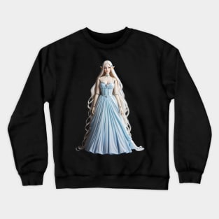 Pretty Realistic Plastic Doll, Fairy in Blue Dress, Elf Doll Crewneck Sweatshirt